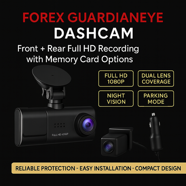 Forex GuardianEye™ Dashcam (Front + Rear) with Memory Card Options